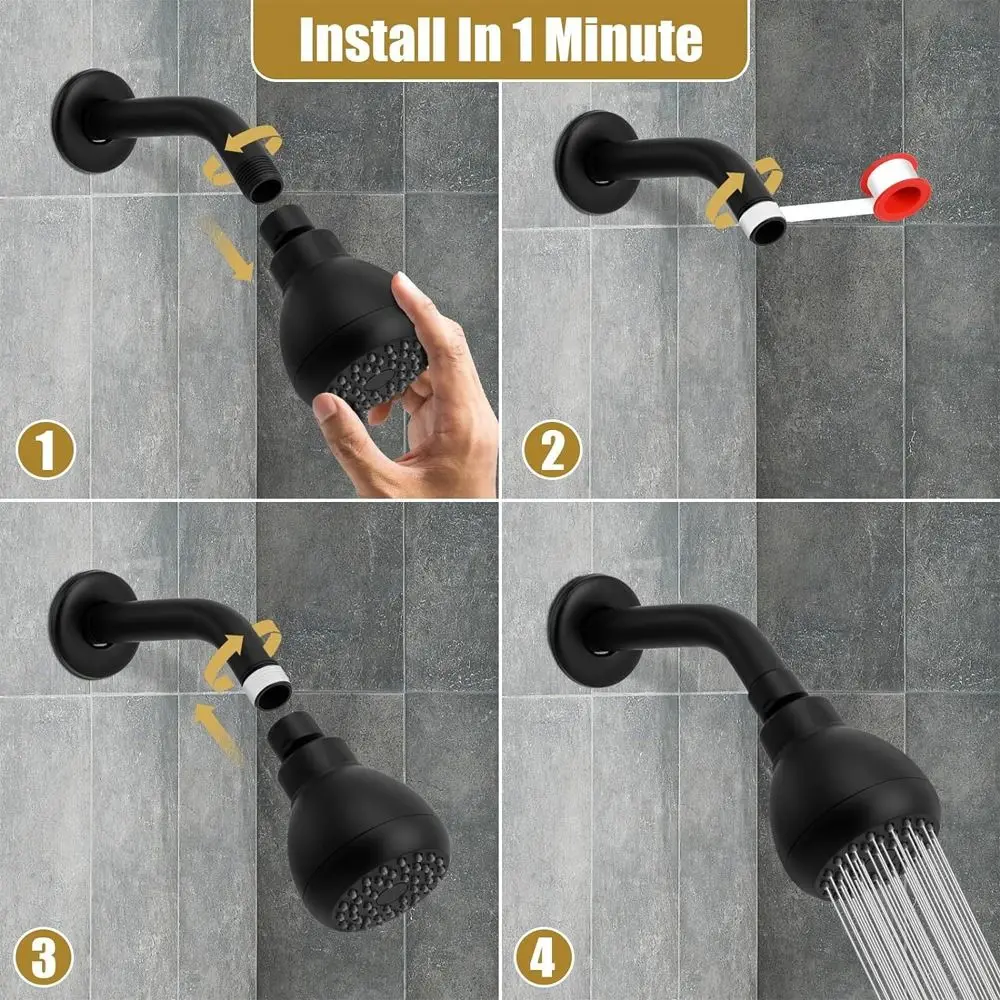 Silicone Nozzles Shower Heads Powerful Water Flow Matte Black Spray Shower Rustproof 360 Rotation Rain Shower Head Bathroom Use