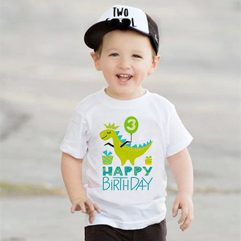 Cute Dinosaur Birthday Shirt 1-9Y Birthday T-Shirt Wild Tee Boys Party T Shirt Dino Theme Outfit Clothes Kids Gift Fashion Tops