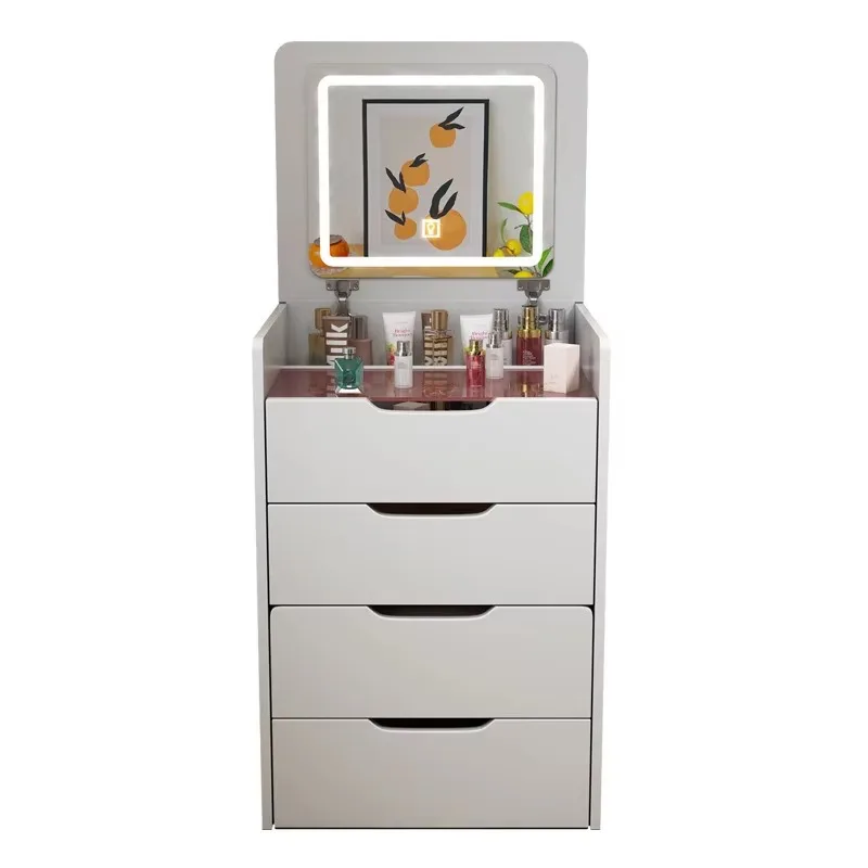 Modern Simple Bedroom Dressing Table Lighted Makeup Vanity Flip-Cover Small Apartment Storage Cabinet Multi-Functional Bedside