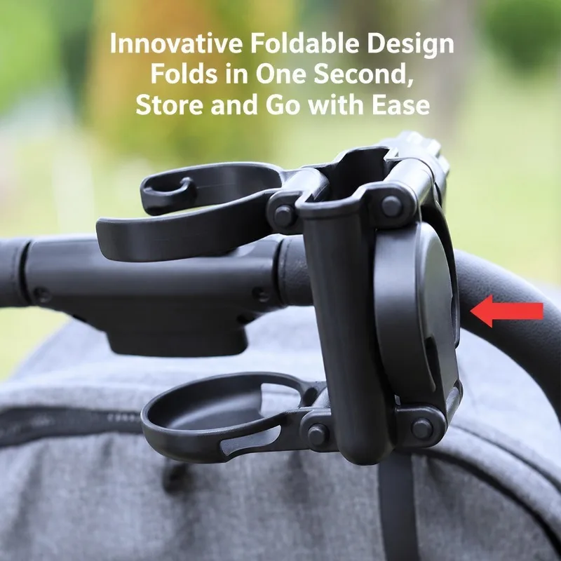 3 in 1 Stroller Water Cup Holder Foldable Double Drink Rack with Phone Mount Universal for Pram Pushchair Wheelchair Accessories