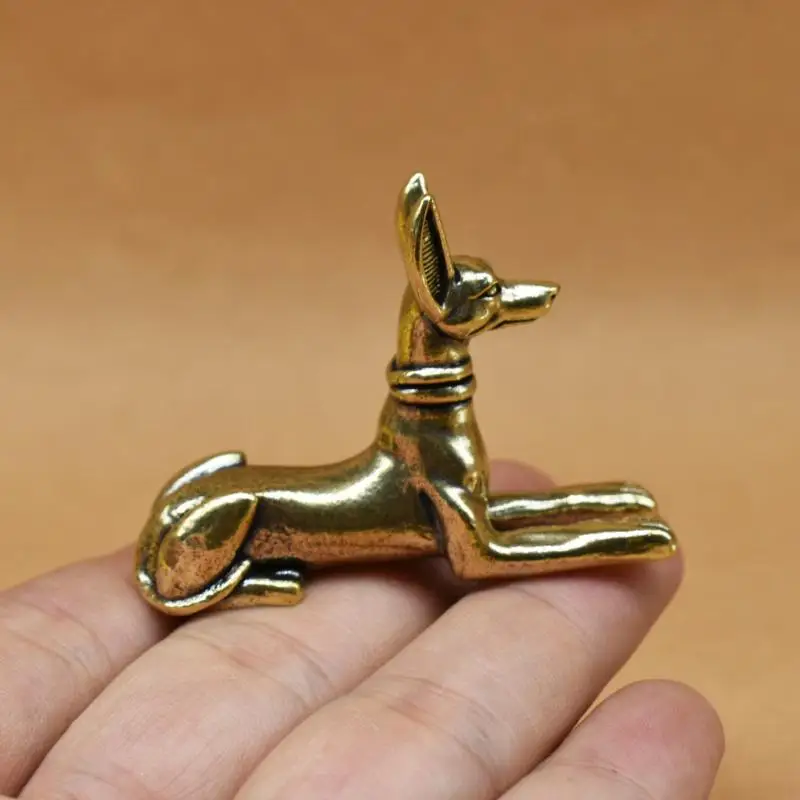 Brass Egyptian Pharaoh Hound Statue Retro Handmade Copper Dog Figurine Desktop Ornament Tea Pet For Home Decoration Use
