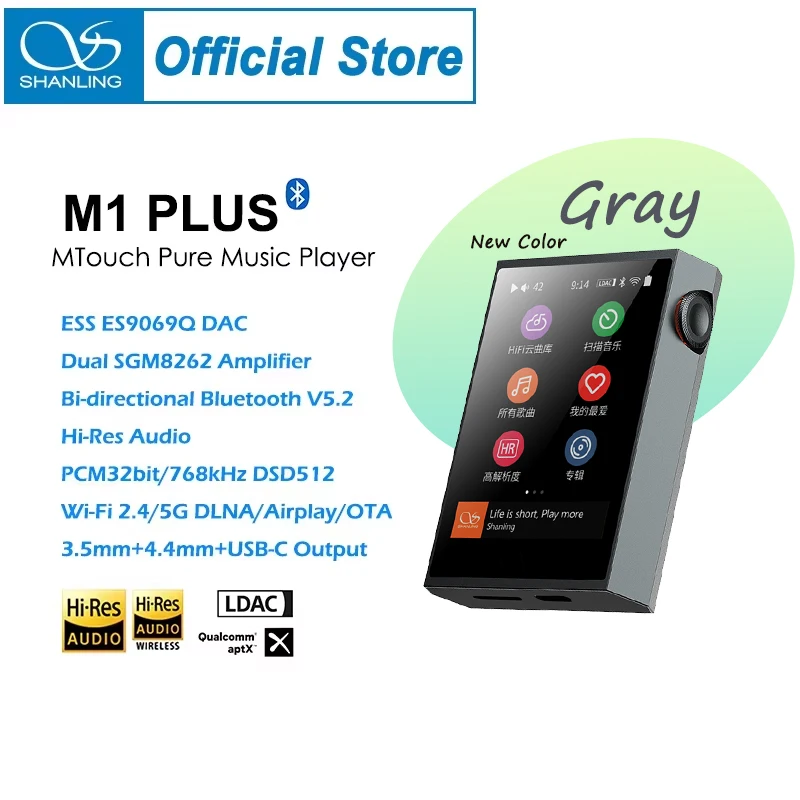 SHANLING M1 PLUS Gray Hi-res HIFI Portable Music MP3 Player ES9069Q DAC Dual SGM8262 DSD512 Bluetooth 5.2 LDAC WiFi DLNA Airplay