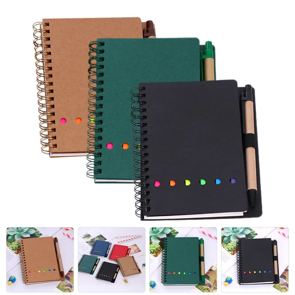 

3Pcs Sticky Coil Notebook Colored Notepad Portable Lightweight for Office School Daily Planner Note-Taking Students Work