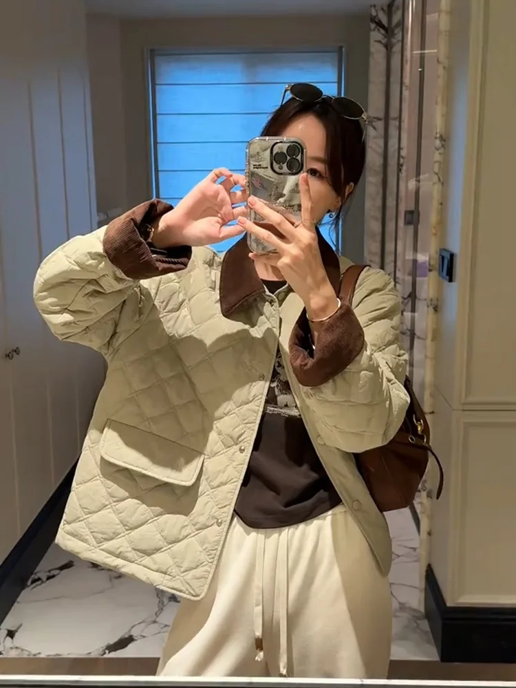 

Slimming Corduroy Patchwork Diamond Pattern Cotton Jacket Women's Autumn Winter New Style Elegant Versatile Simple High-End J...