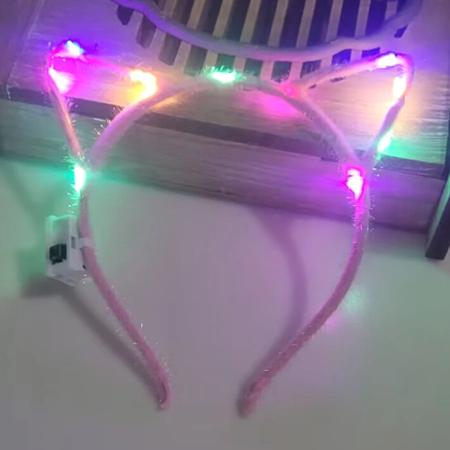 10/20/30/40/50 pcs Women Girl Glow Cat Ear Headband Light Up Flash Hairband LED Neon Birthday Wedding Glow Party Christmas Deco