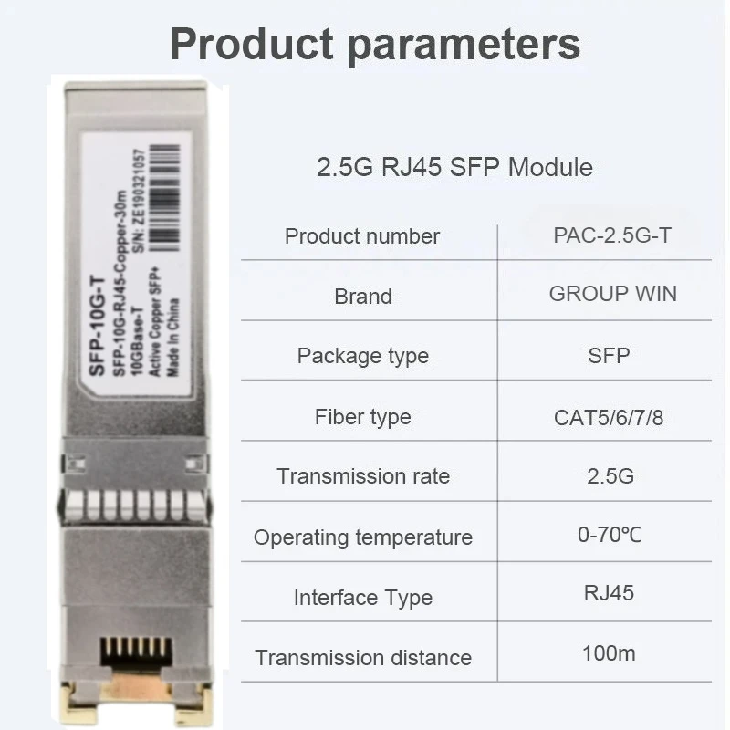 10G RJ45 SFP Copper Module 10G/5G/2.5G RJ45 Port Transceiver 10GBase-T RJ45 Full compatible sfp 10gb rj45