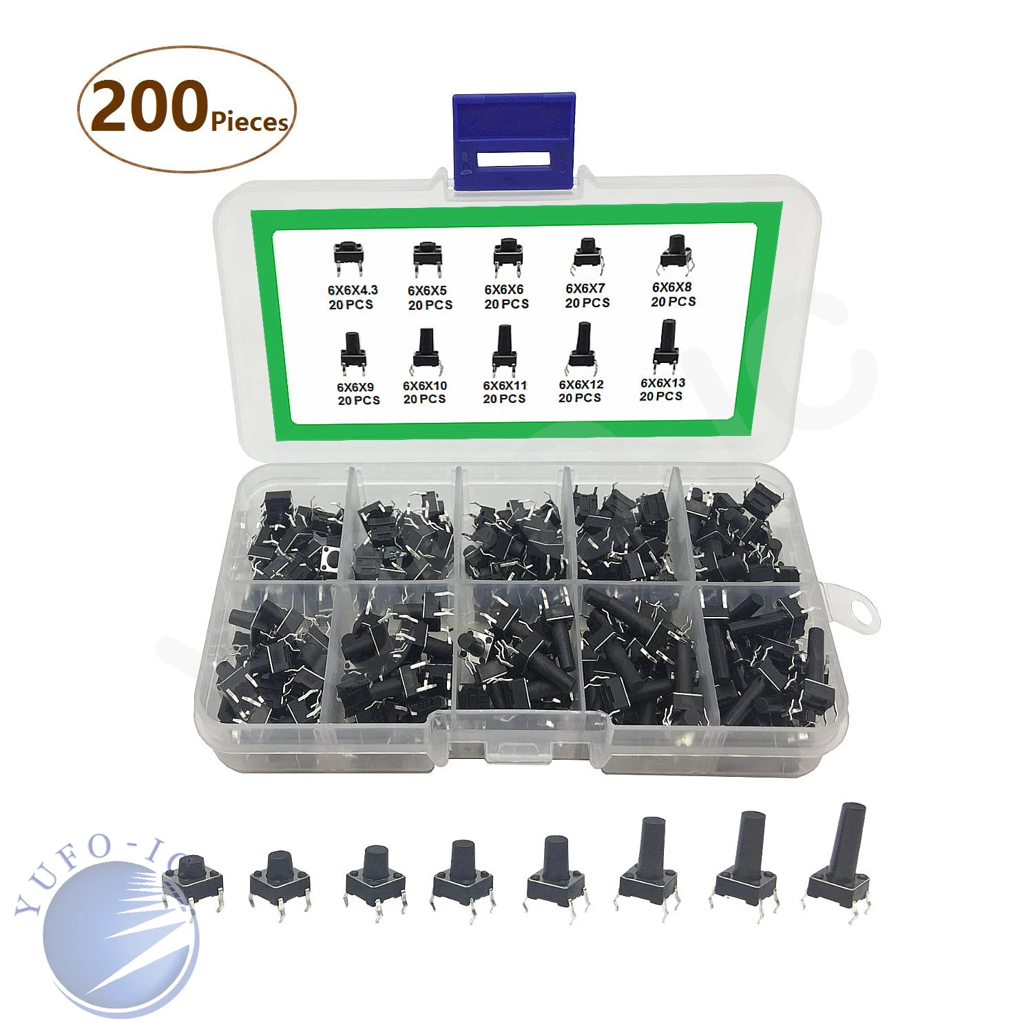 10kinds*20pcs Micro Touch Button Switch Kit 6*6*4.3/5/6/7/8/9/10/11/12/13mm Height Press