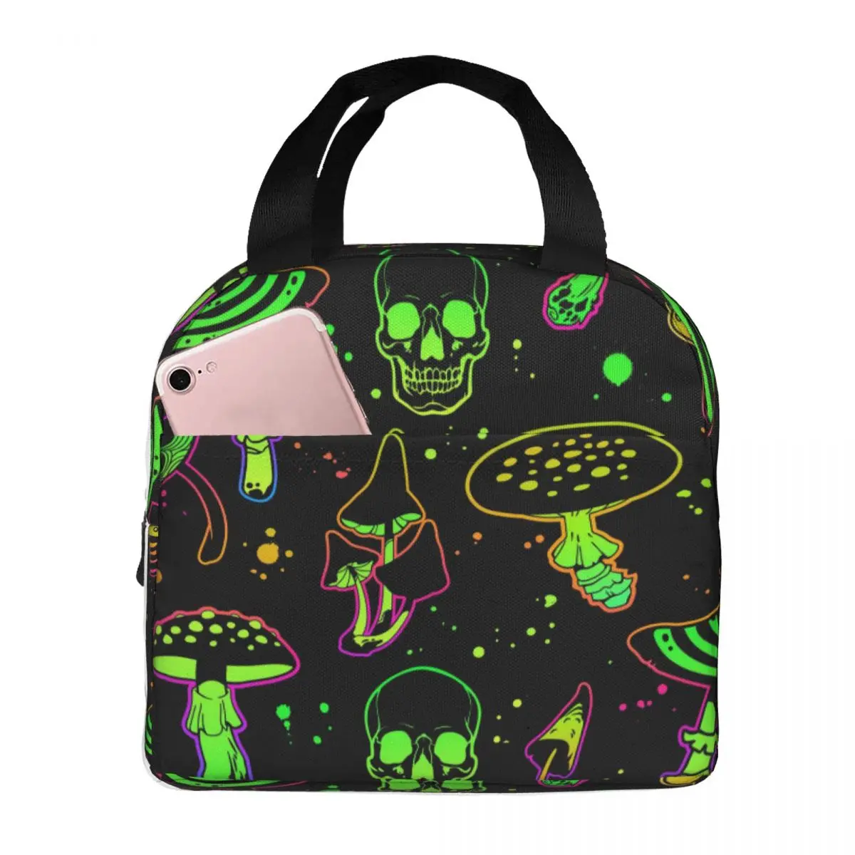 Fresh Cooler Bag Poisonous Mushrooms And Skulls Portable Thermal Lunch Bag For Women Lunch Box Tote Food Bag