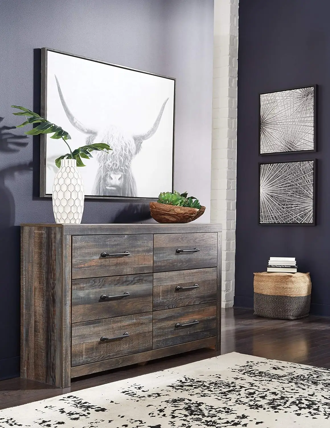 by Ashley Drystan Rustic Industrial 6 Drawer Dresser Weatherworn Brown The This dresser is a refined take on barn board beauty