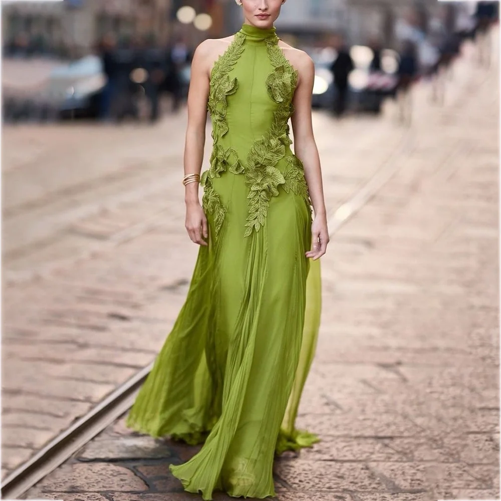 

Изысканные платья для выпускного вечера с аппликацией, женское трапециевидное платье с высоким воротником, классическое простое длинное платье, вечернее платье по индивидуальному заказу