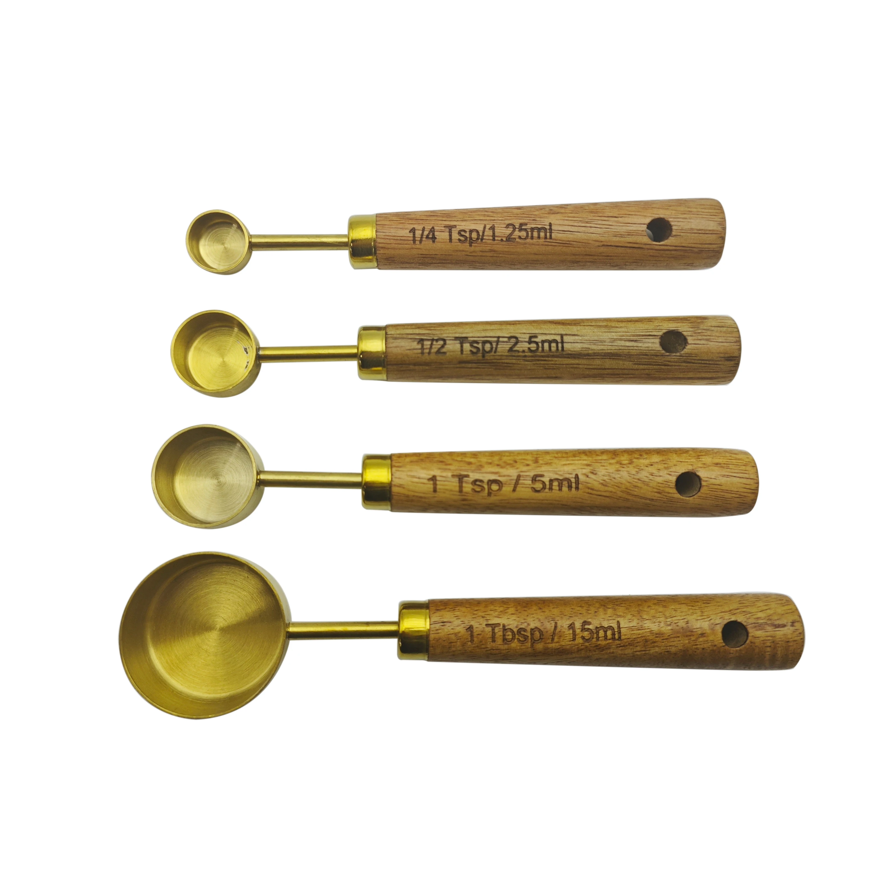 Spoons Cups Tool Set With Wood Handle Custom Stainless Steel Measuring Spoon Set Wood Handle Gold Spoons 4 pieces Baking Tools