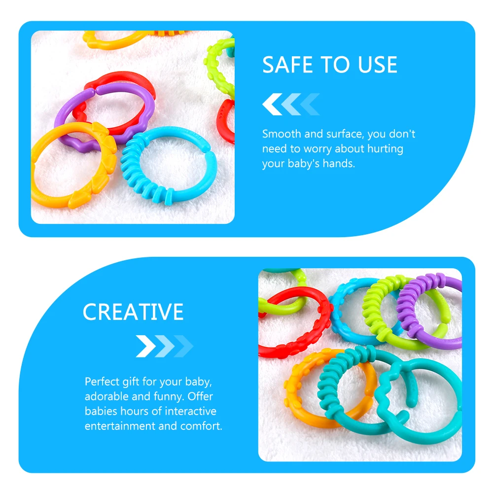

24pcs Connecting Ring Toys Colorful Baby Comforting Toys Stroller Infant Molar Ring Visual Development Plastic Children Rings