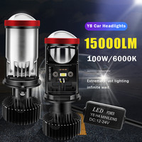 Y8 H4 LED Headlights Auto H4 LED Lights Mini Projector Lens 6000K Super Bright 22000LM High Low Beam Car Headlight LED Turbo Fan