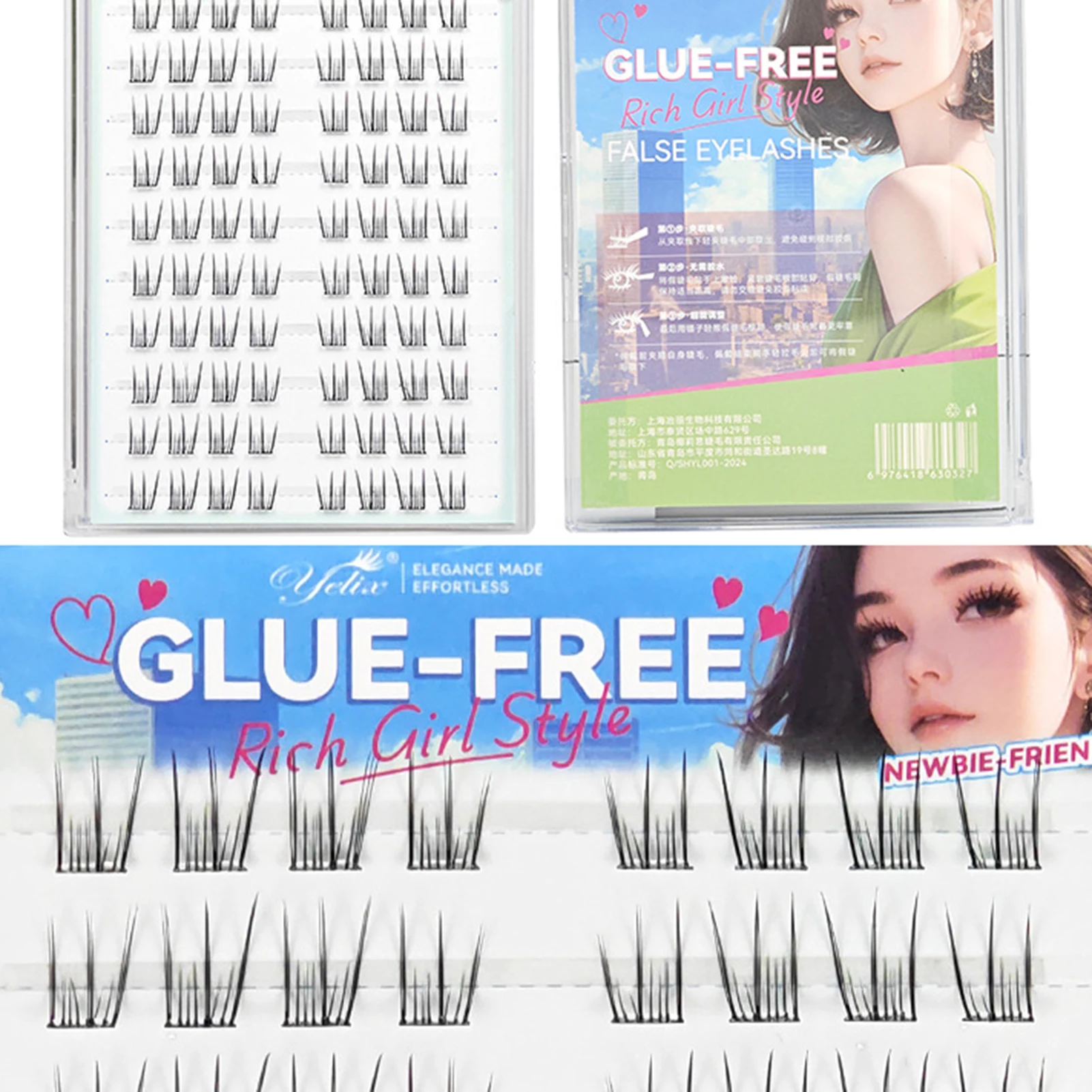 Cílios postiços estilo coreano, sem necessidade de cola, faça você mesmo, aglomerados de cílios para mulheres, meninas, grupo pop, maquiagem, extensão de cílios