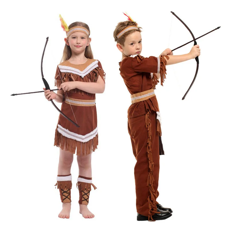 Princesa indiana trajes para meninas, Pocahontas, Caçadora fantasia para crianças, festa Purim, vestido extravagante de Halloween