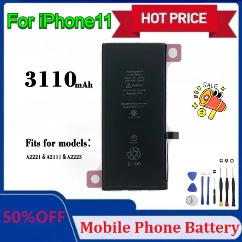 

Модернизированный аккумулятор для мобильных телефонов IPhone 11 A2221 A2111 A2223 3110 мАч, высококачественный сменный аккумулятор для мобильных телефонов с инструментами
