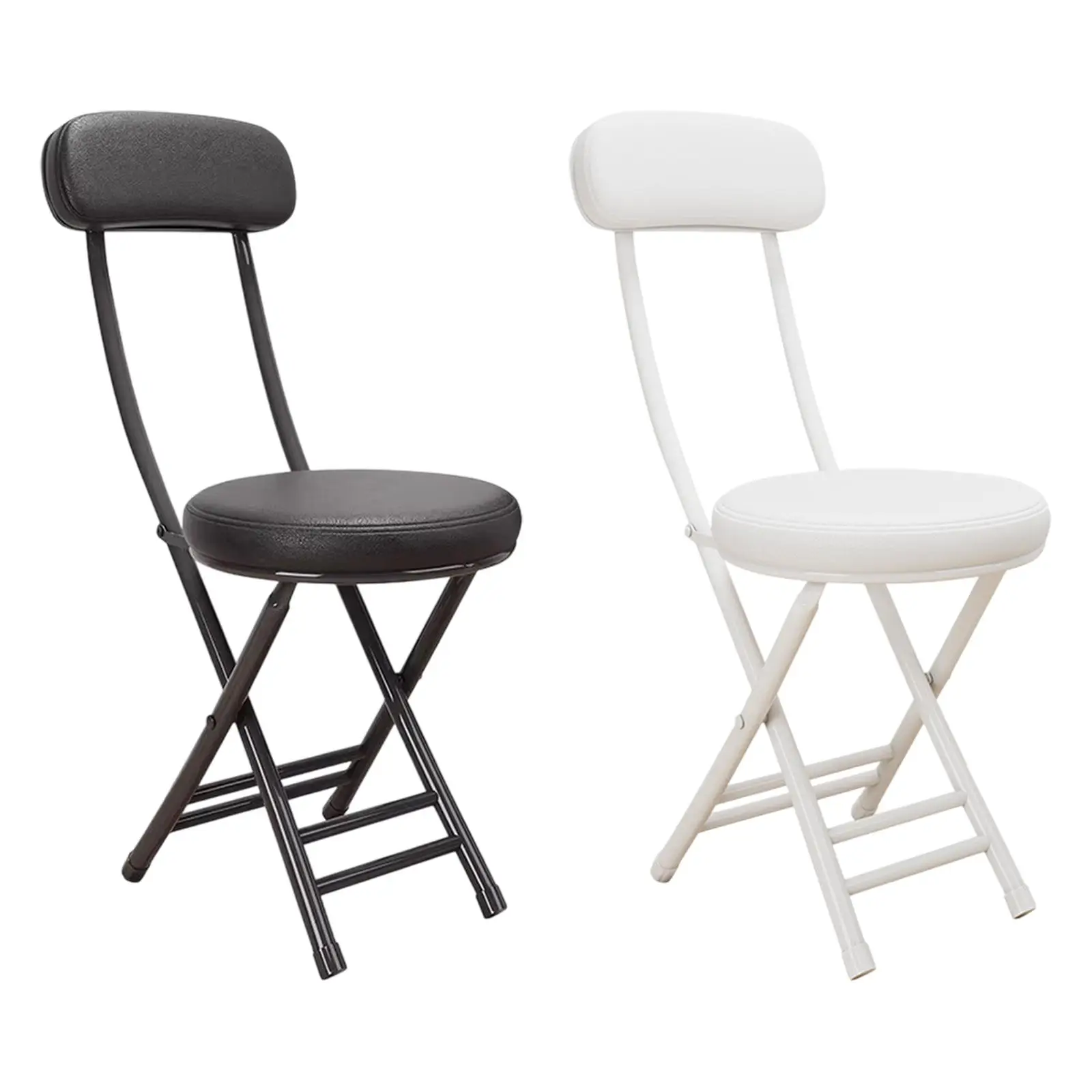 

Camping Folded Chair Cushioned Folding Stool Compact Portable Metal Frame with Back Rest for Gardening Lawn Dining Room Patio
