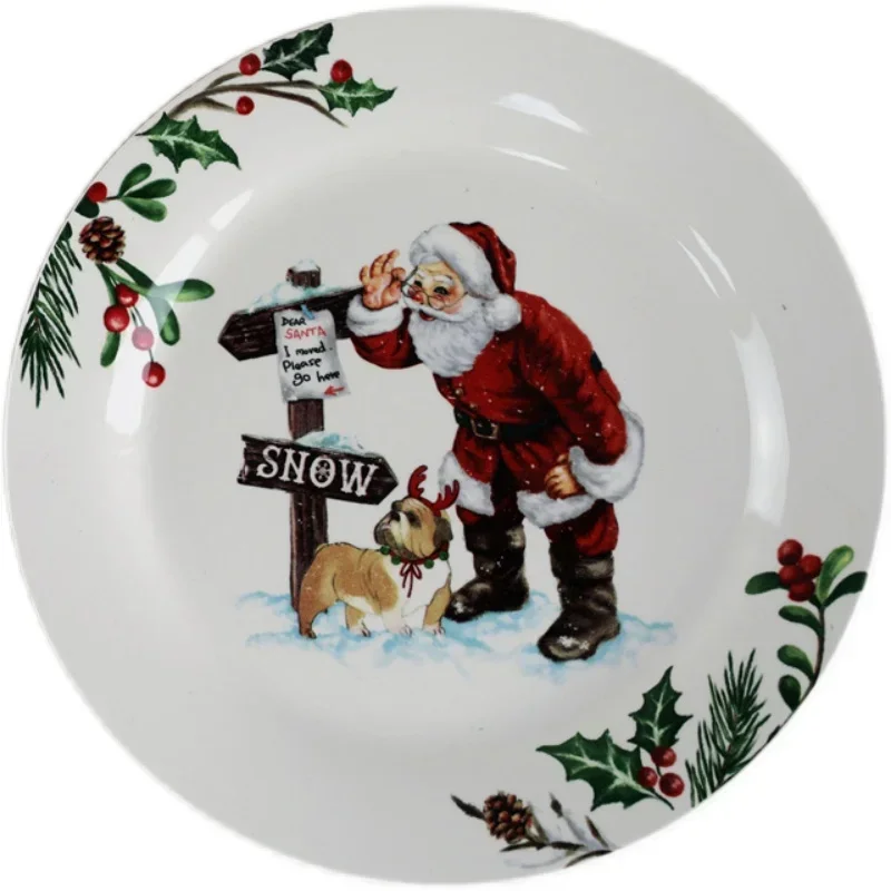 American Rural Christmas Plate Original Foreign Trade List Exquisite Santa Claus Plate Fruit Dim sum Cuisine Decoration Plate