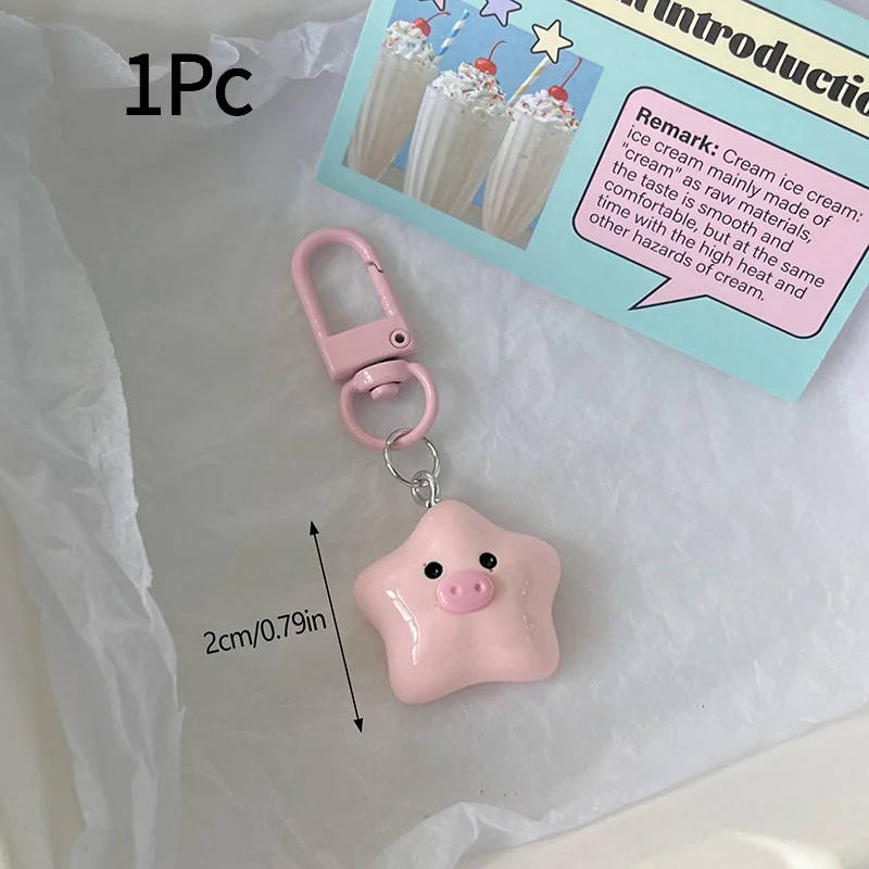 New 1Pc Cute Star Piggy Key Chain Cartoon Pink Star Pig Doll Pendant Key Ring Backpack Charms Car Decoration Bag Accessories.