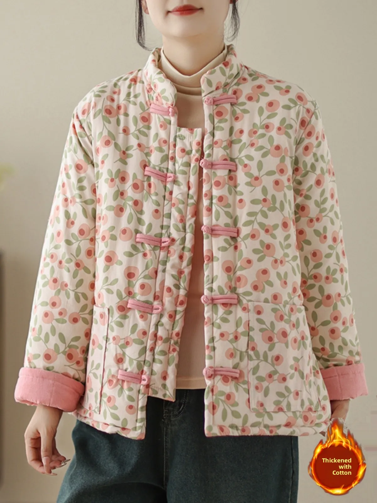 

Хлопковое тютинское длинное пальто свободного кроя в стиле ретро с цветочным принтом, традиционное китайское пальто свободного кроя с застежкой на пуговицы