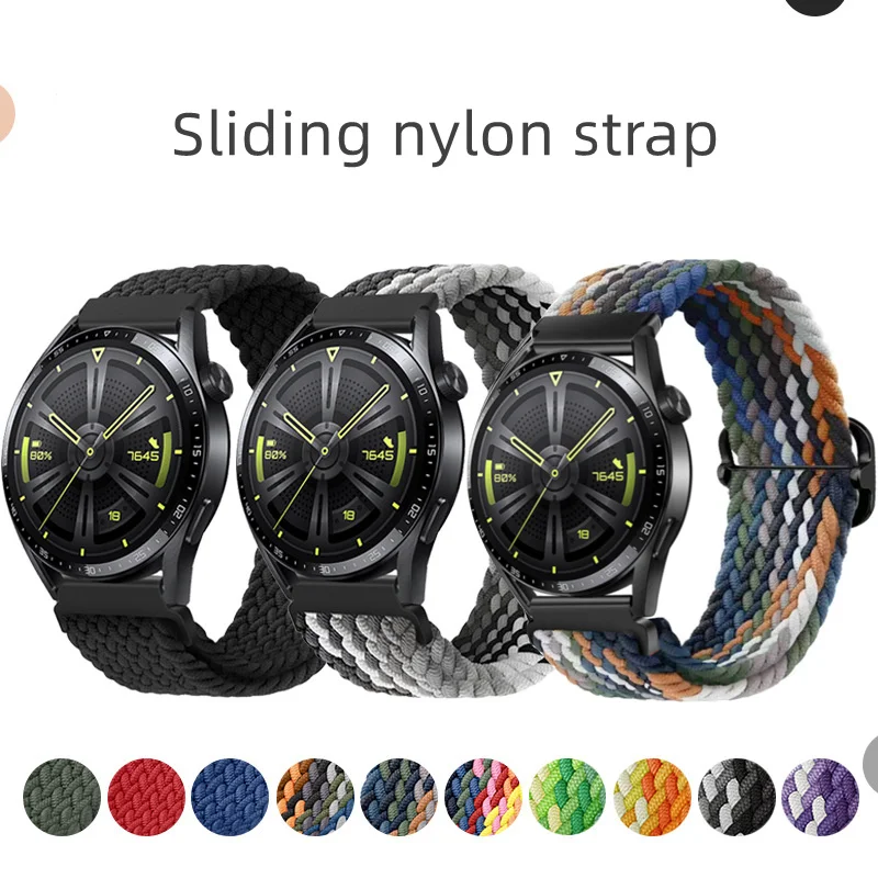 20mm 22mm Braided Solo Loop Strap For Samsung Watch 5/4/3 Active 2/Huawei Watch 3/GT Nylon Elastic Bracelet Amazfit GTR/GTS Belt