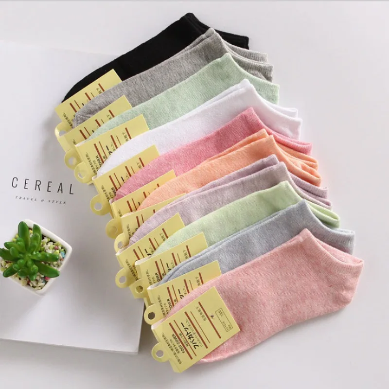 

10 Pair/Set Candy Color Girl Pure Color Boat Socks Leisure Fashion Sock