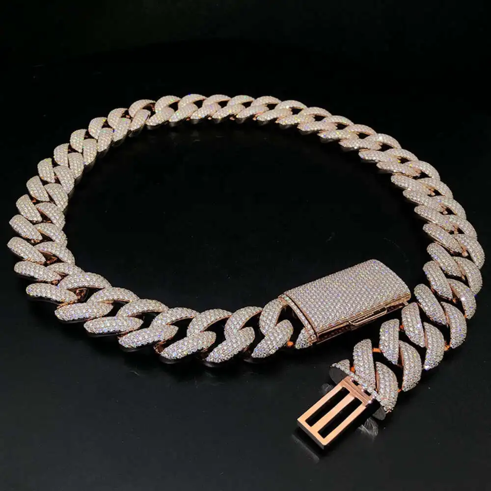 

Hip Hop Iced Out Real S925 Silver 10k 14k 18k Solid Gold Iced Out Moissanite Diamond Factory Custom Cuban Chain Link Necklace