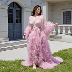 Ruffles Photo Dresses V Neck Long Sleeves Sexy Photography Tulle Pregnancy Robes See Through Baby Shower Maternity Party Gowns