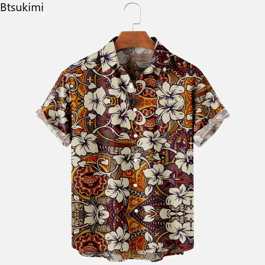 3D Printed Shirts for Men Casual Fashion Summer Short Sleeve Hawaiian Beach Shirts Personality Men Clothing Lapel Button Blouses