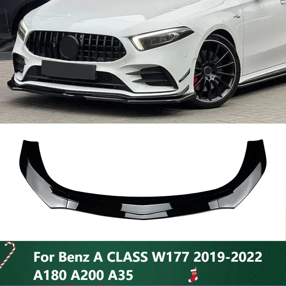 

New！Front Lip Bumper Spoiler Glossy Black Or Carbon Fiber Look For Mercedes For Benz A CLASS W177 2019-2022 A180 A200 A35 AMG Ca