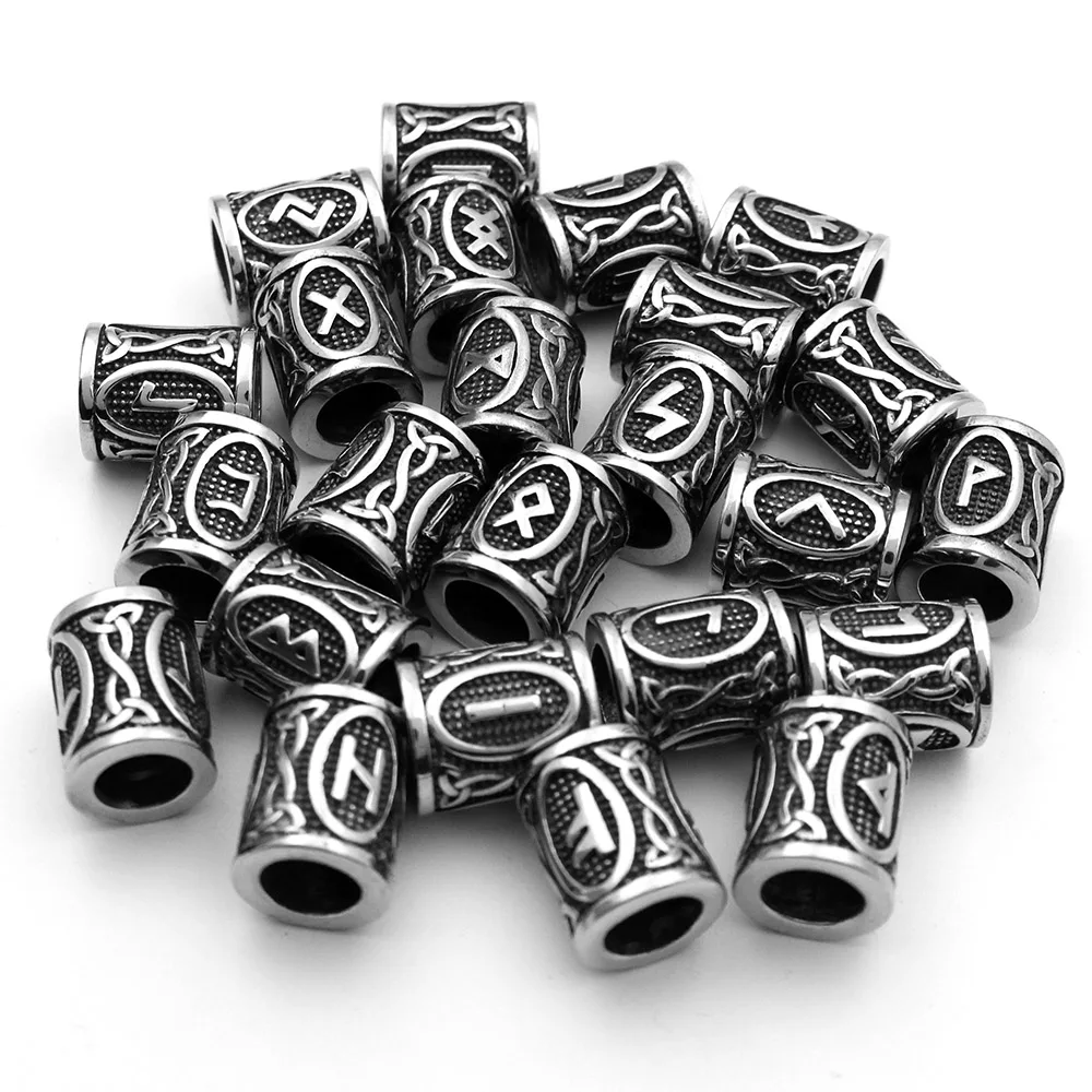 Stainless Steel Viking Beads with Rune for Hair Beard Bead 6mm 8mm Elder Futhark Rune Jewelry Bracelet Making DIY Accessories