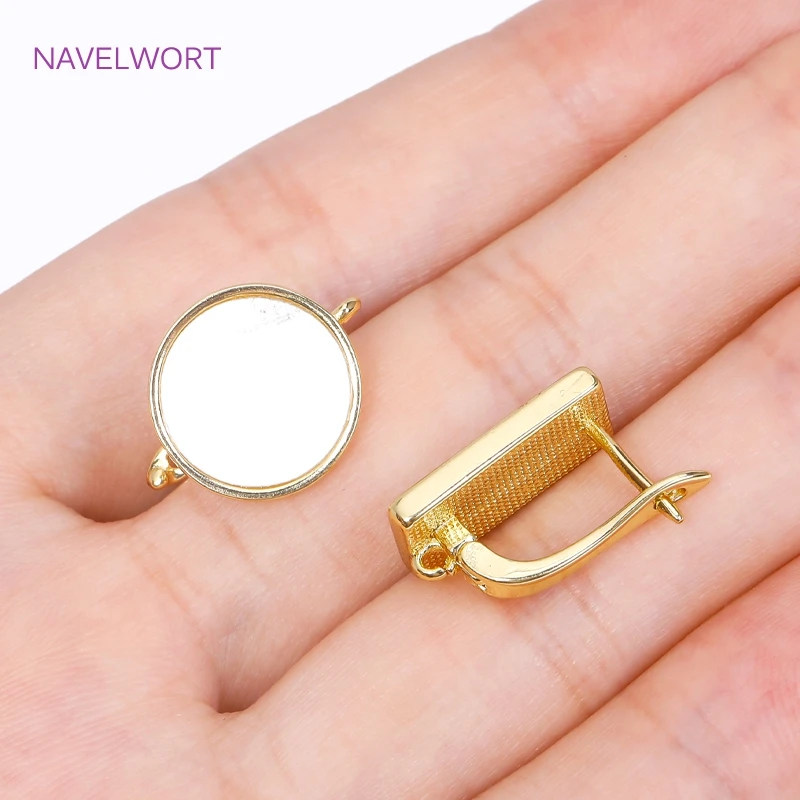 18K Gold Plated Metal Natural Shell Round Earrings Clasp Hooks Fasteners Leverback Earrings For DIY Earrings Making Supplies
