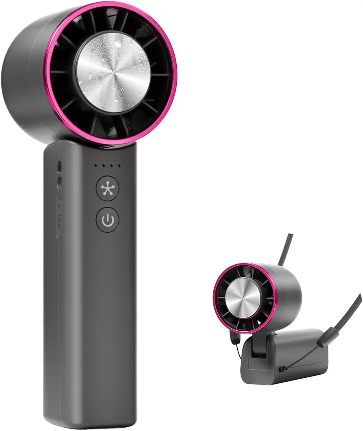 

Портативный мини-вентилятор с функцией охлаждения льдом, 4 регулируемые скорости, персональный вентилятор, аккумулятор 4800 мАч с зарядкой через USB-C.