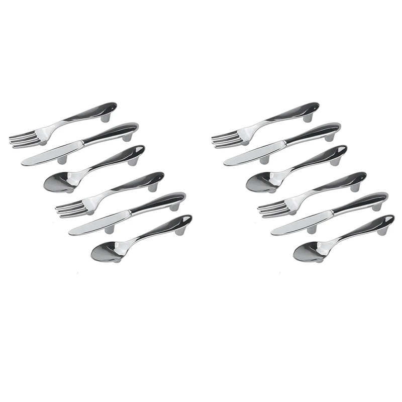 

LJL-12 PCS Knife Spoon Fork Kitchen Cabinet Closet Drawer Pull Handles Knobs 3-Inch Center To Center (Silver)