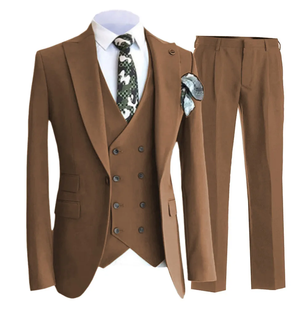 

Men Suit 3 Pieces Brown Formal Design Business Daily For Wedding Tuxedos Banquet Work Set Jacket Vest With Pants