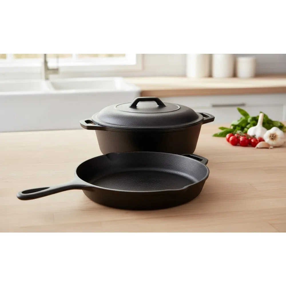 

3.2 Quart Cast Iron Combo Cooker with 10.25 Inch Pan - Oven, Stove, Grill & Campfire Use for Searing & Frying