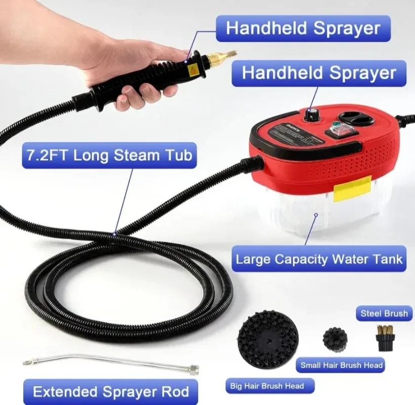 110V 220V Fast Heating Electric Steam Cleaner Household High Temperature 3 Bar Decontamination and Oil Cleaning With Brush Parts