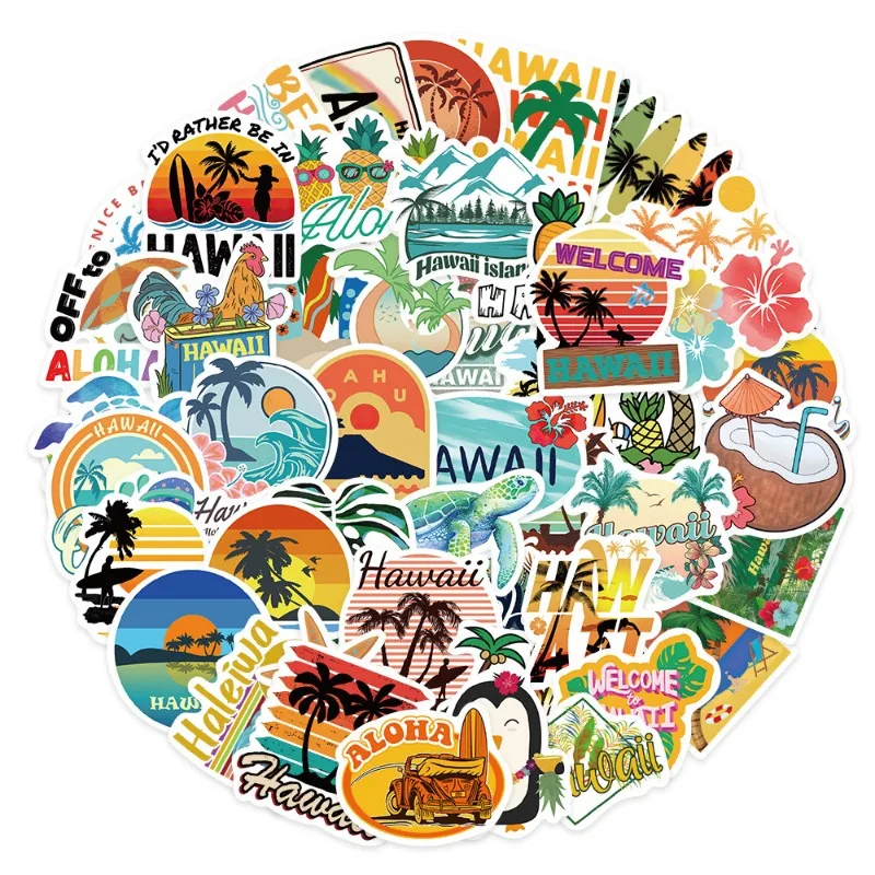 50pcs Cartoon Hawaii Series Graffiti Stickers Suitable for Helmet Desktop Wall Decoration DIY Sticker Pack Wholesale