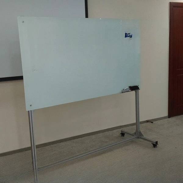 Magnetic glass Kanban factory display board movable aluminum profile bracket type office whiteboard vertical teaching writing