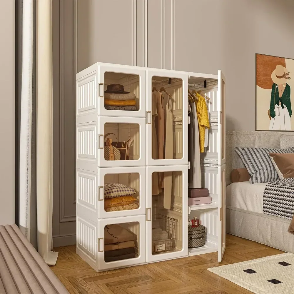 

Portable Wardrobe Closet Storage Organizer for Clothes Suitable for Living Room Bedroom Coat Racks Transparent Door Panels Rack