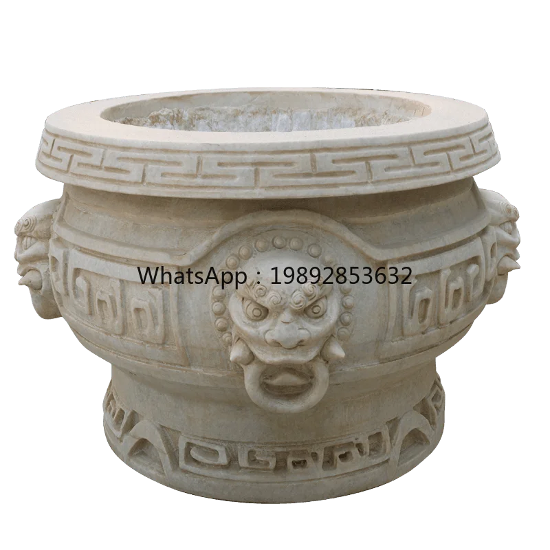 LYY Stone Carving Stone Beast Head Fish Tank White Jade Household Landscape Door Sea Courtyard  Hotel Ornament Large Stone Tank