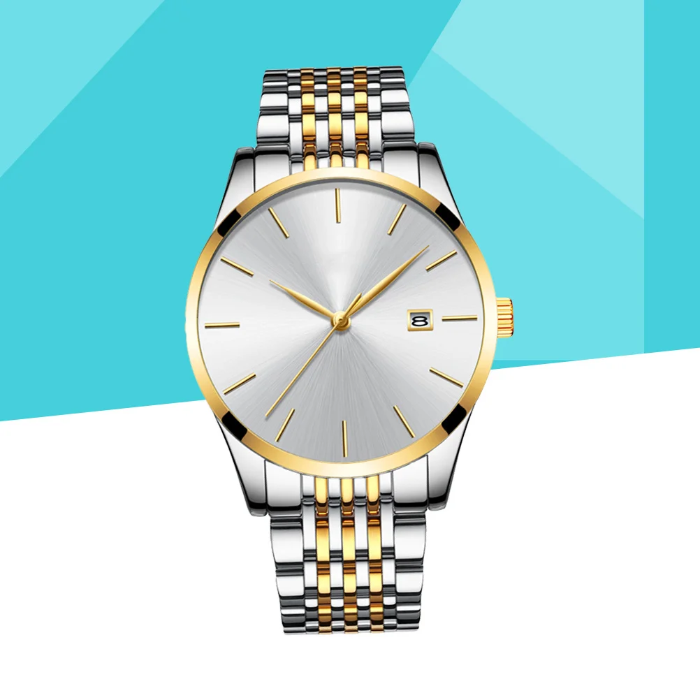 

Men Quartz Stainless Steel Business Watch White Fashion Waterproof Calendar Display Wristwatch Men Wrist Watch