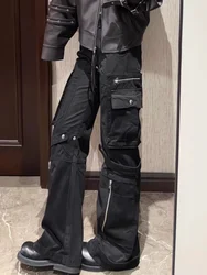 2025 Cyber Y2K Streetwear Black Zipper Slim Stacked Cargo Jeans Pants For Women Clothing Hip Hop Gothic Lady Trousers Ropa Mujer