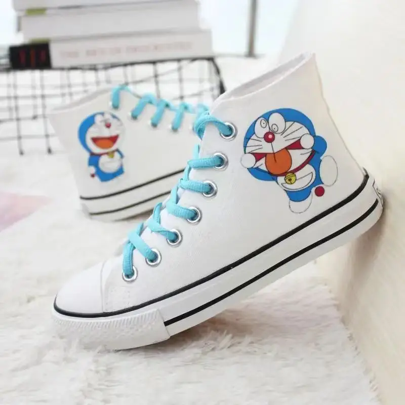 Doraemon real pictures plus big  size white 2025 new spring autumn man Canvas shoes Casual drop shipping women's skate shoes