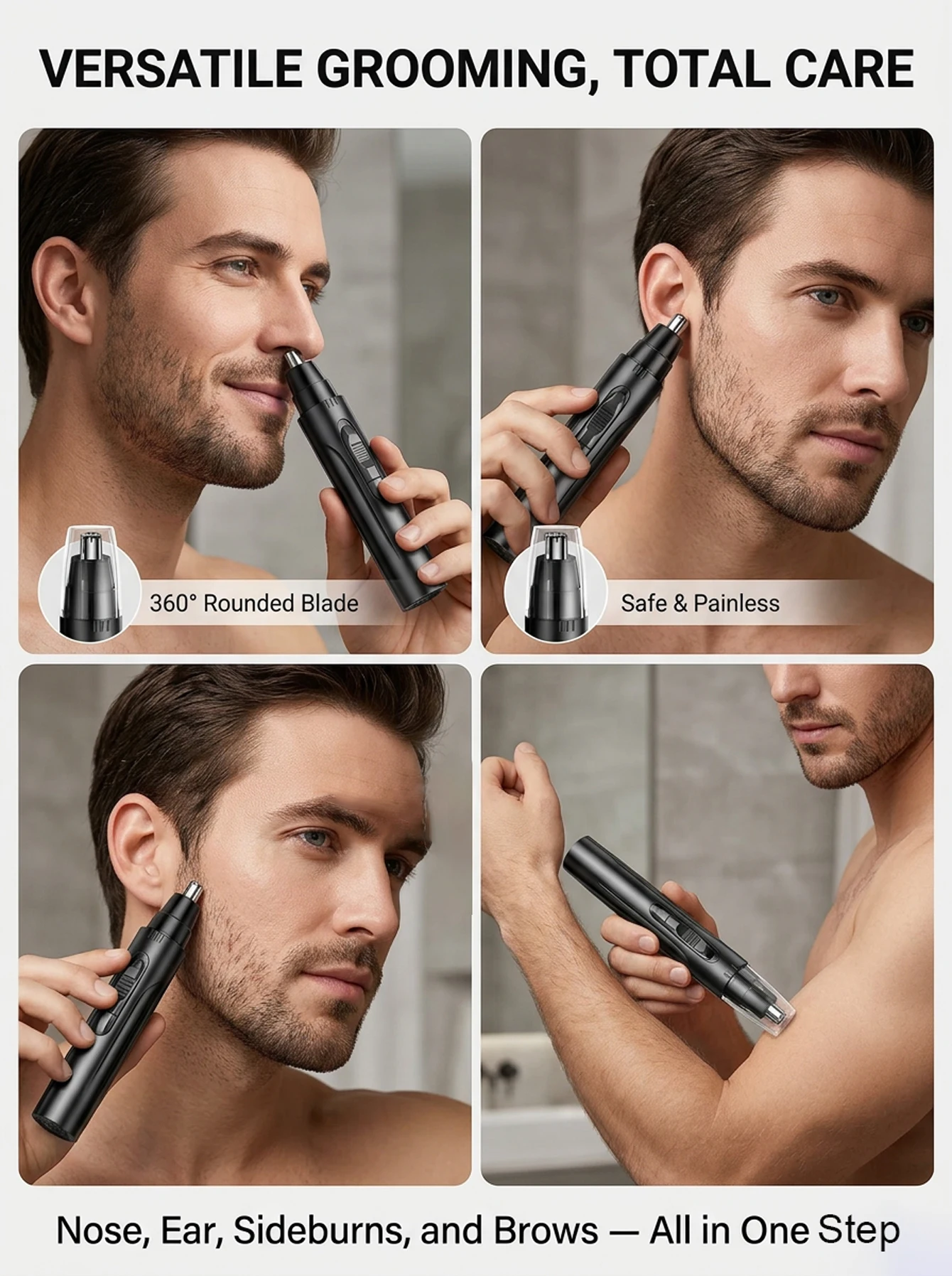 2026 Electric Nose And Ear Hair Trimmer With Stainless Steel Doubled Winged Painless Hair Remover Battery version（Batteries no）