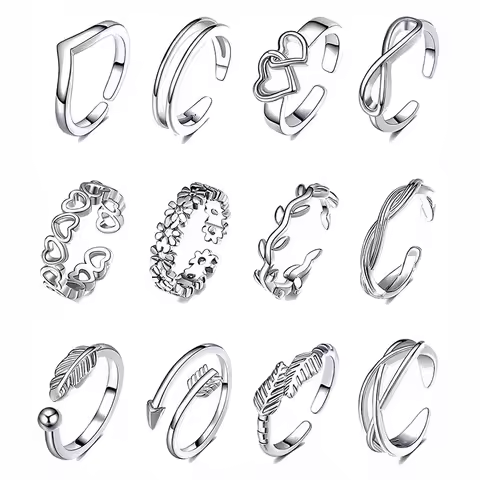 12-piece Set Silver Color Toe Ring Beach Party Gold Color Flower Arrow Heart Toes Rings For Women Jewelry 2026 Trending New Gift