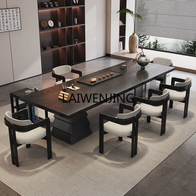 MJY solid wood table and chair combination carbonized table zen tea desk dual-purpose