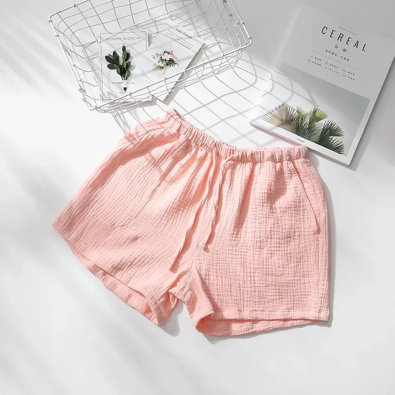 Summer Couple Sleep Pants Cotton Crepe Nightwear for Men and Women Pajama Shorts Elastic Waist Sleep Bottoms Sleeping Shorts