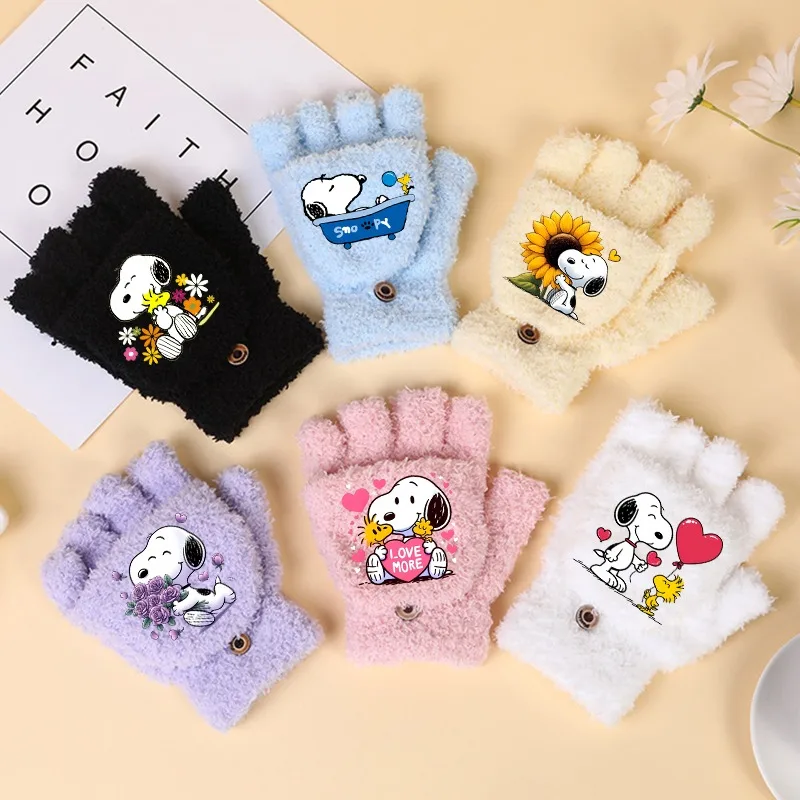 

Snoopys Warm Gloves for Children Anime Cartoon Cute Mittens Boys Girls Winter Windproof Fashion Gloves Kids Accessories Gifts