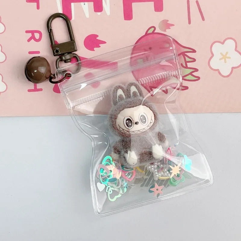 New Transparent Plush Mini Labubu Girls Keychain Crushed Stone Vinyl Cute Cereal Mobile Pendant Cute Keychain Gift